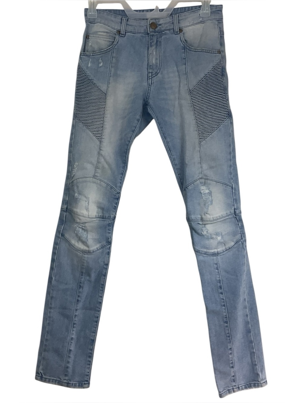 Pierre Balmain Moto Jeans Light Blue Distressed Men's 29 See Measurements